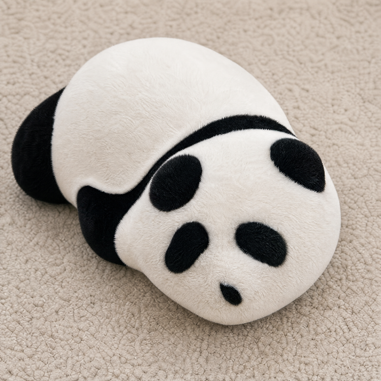 Sleeping Bear Plush Ottoman - Black and White Panda Floor Lounger, 36.5" Long