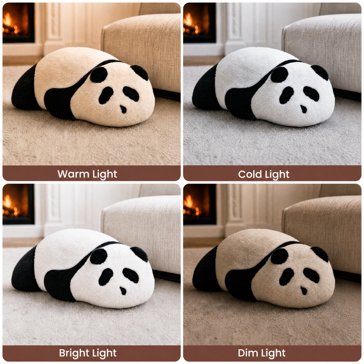 Sleeping Bear Plush Ottoman - Black and White Panda Floor Lounger, 36.5" Long