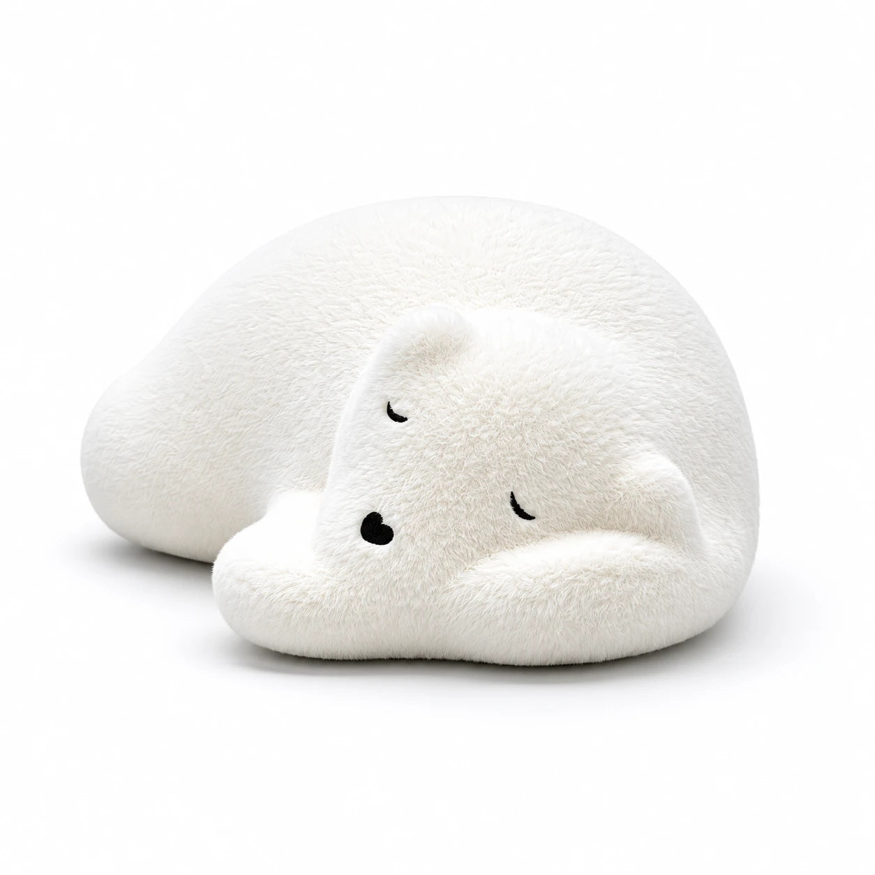 Sleeping Bear Plush Ottoman - White Polar Bear Floor Lounger, 34.4" Long