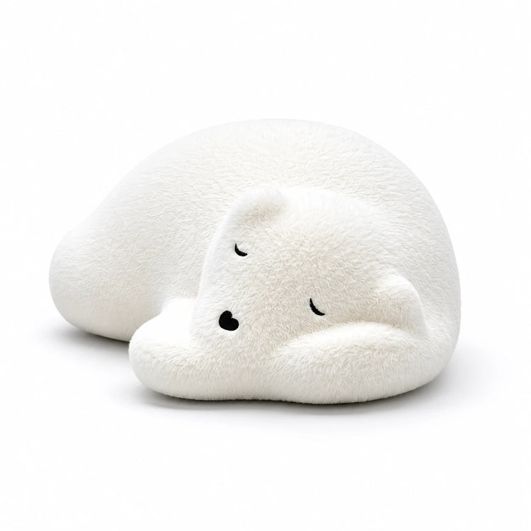 Sleeping Bear Plush Ottoman - White Polar Bear Floor Lounger, 34.4" Long
