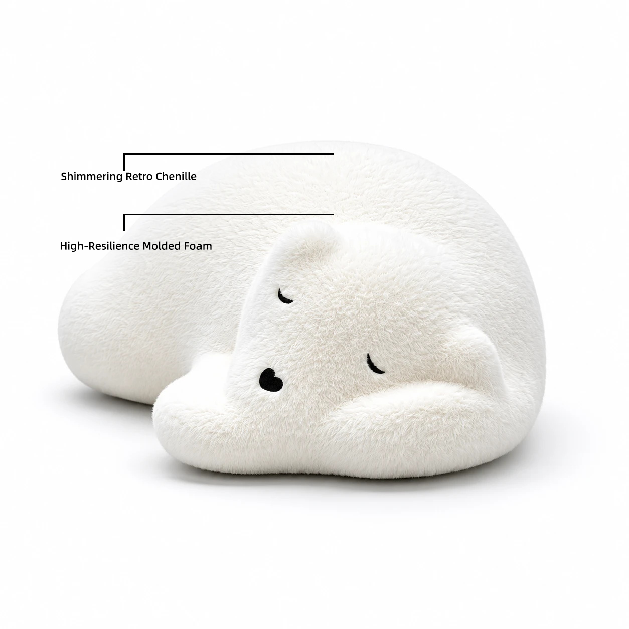 Sleeping Bear Plush Ottoman - White Polar Bear Floor Lounger, 34.4" Long