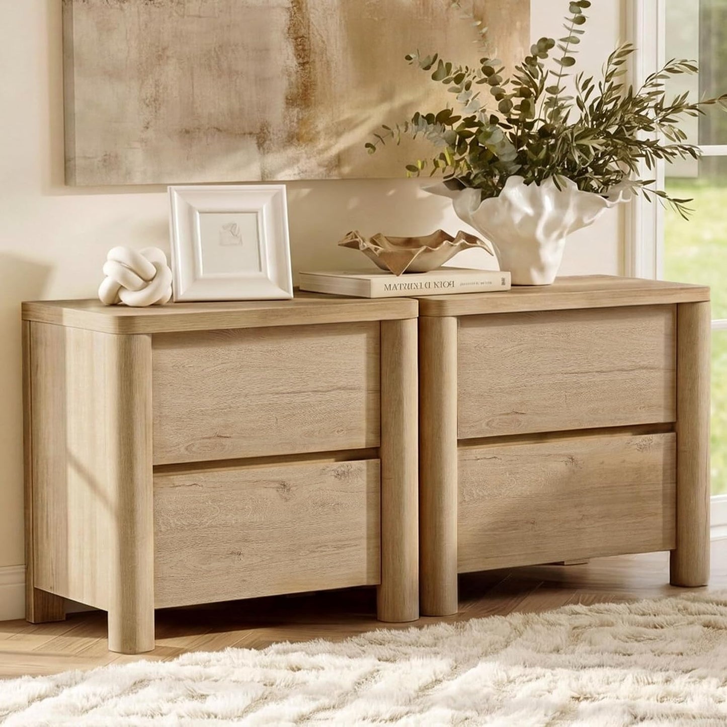 [Pre-Sale] 25.5'' Soft-Edge Natural Wood 2-Drawer Nightstand,Set of 2