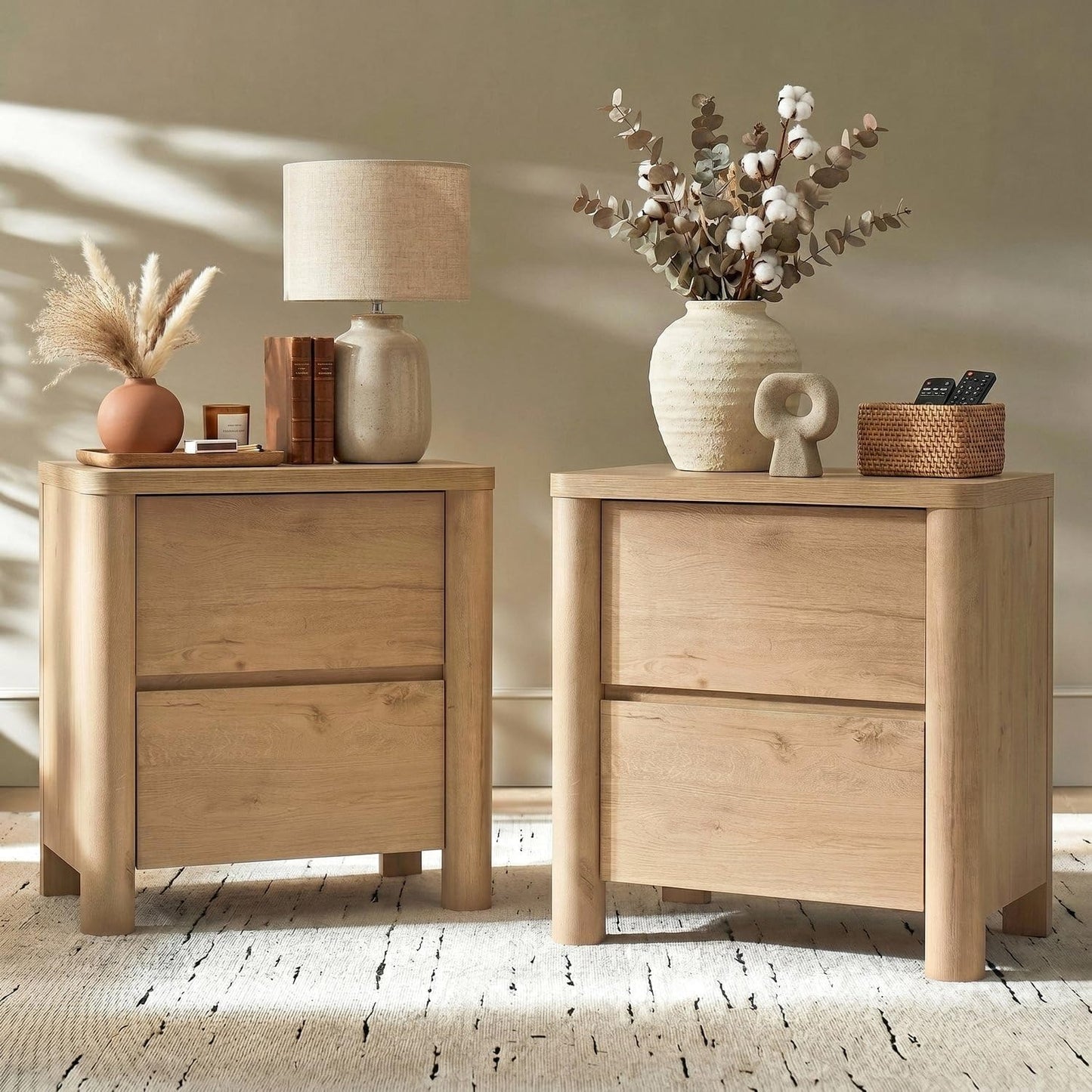 [Pre-Sale] 25.5'' Soft-Edge Natural Wood 2-Drawer Nightstand,Set of 2