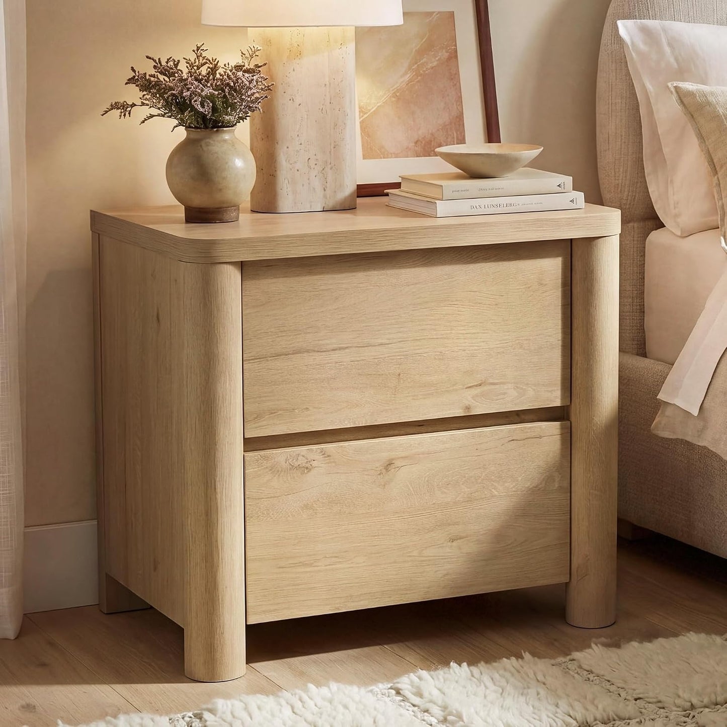 [Pre-Sale] 25.5'' Soft-Edge Natural Wood 2-Drawer Nightstand,Set of 2