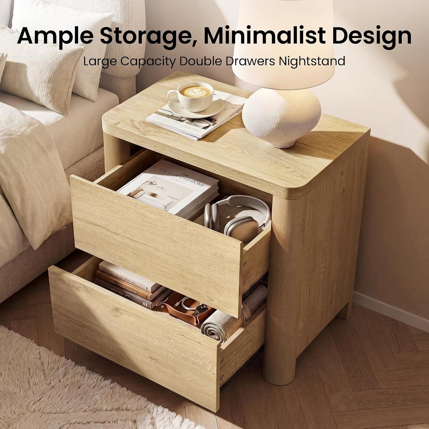 [Pre-Sale] 25.5'' Soft-Edge Natural Wood 2-Drawer Nightstand,Set of 2