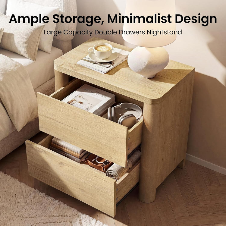 [Pre-Sale] 25.5'' Soft-Edge Natural Wood 2-Drawer Nightstand
