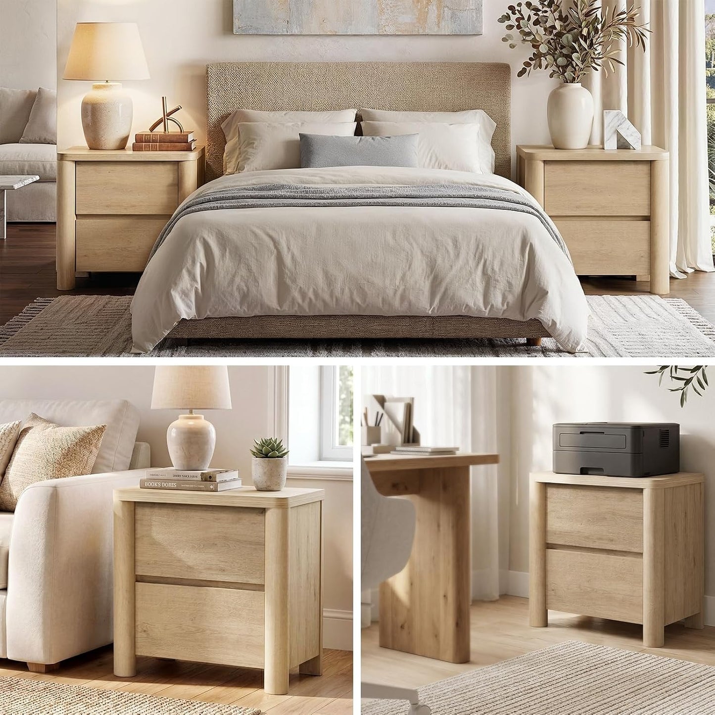 [Pre-Sale] 25.5'' Soft-Edge Natural Wood 2-Drawer Nightstand,Set of 2