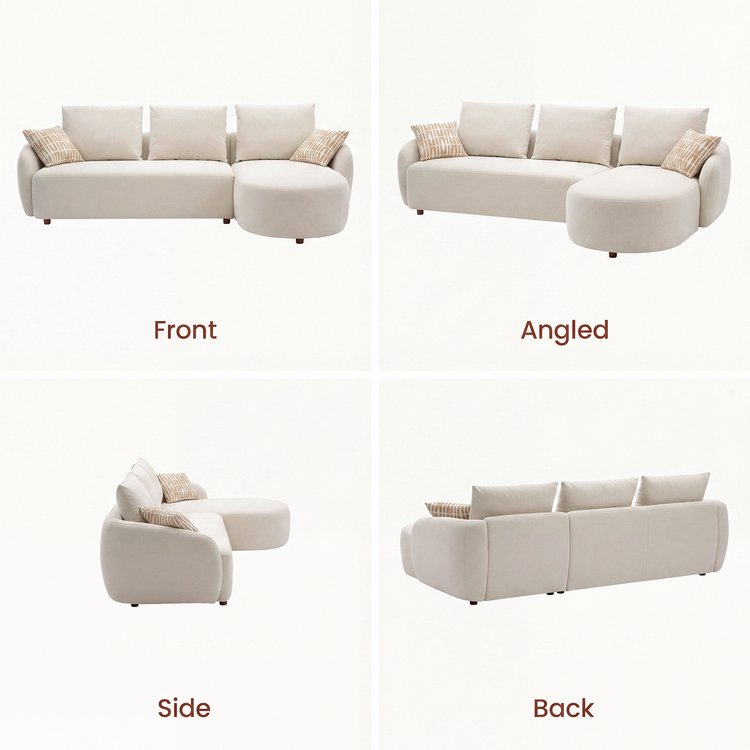 [Pre-sale] Solora 107" Beige Velvet Curved Sectional Sofa with Chaise - Walnut Legs