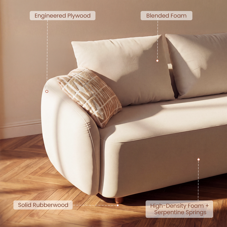 [Pre-sale] Solora 107" Beige Velvet Curved Sectional Sofa with Chaise - Walnut Legs