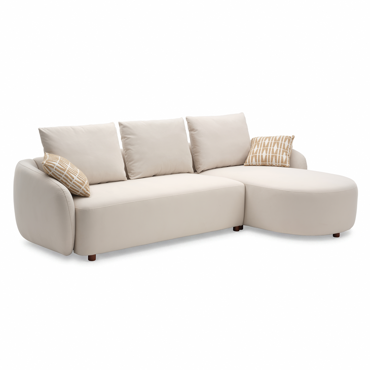 [Pre-sale] Solora 107" Beige Velvet Curved Sectional Sofa with Chaise - Walnut Legs