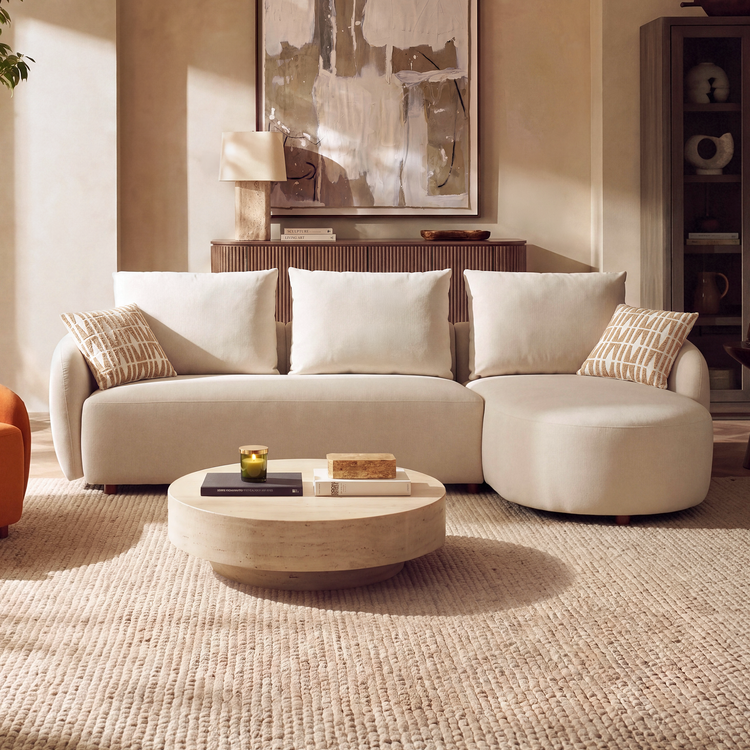 [Pre-sale] Solora 107" Beige Velvet Curved Sectional Sofa with Chaise - Walnut Legs