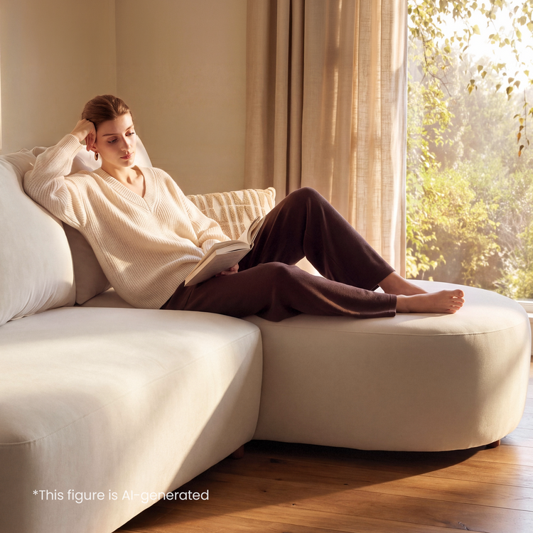 [Pre-sale] Solora 107" Beige Velvet Curved Sectional Sofa with Chaise - Walnut Legs