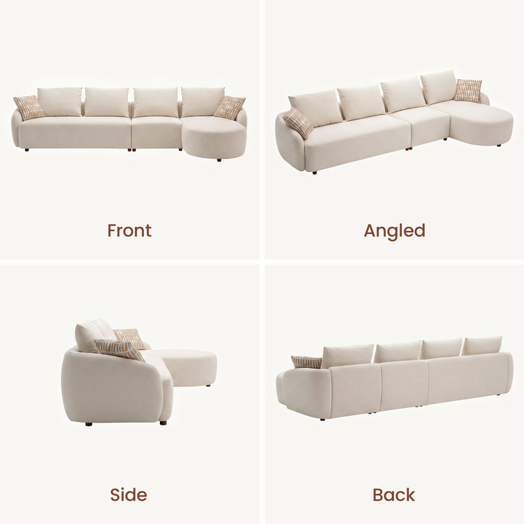 [Pre-sale] Solora 137" Beige Velvet Curved Sectional Sofa with Chaise - Walnut Legs