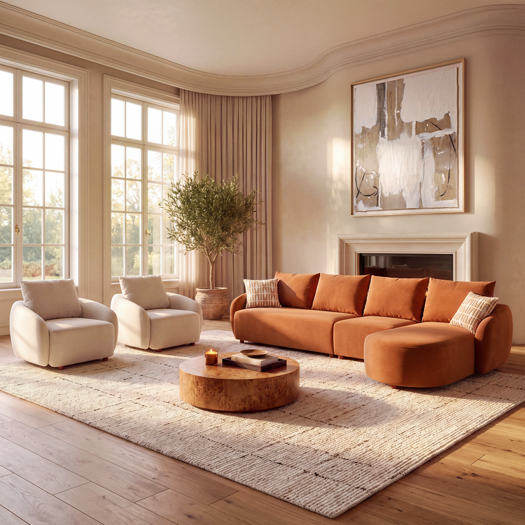 [Pre-sale] Solora 37" Beige Velvet Curved Accent Chair - Walnut Legs