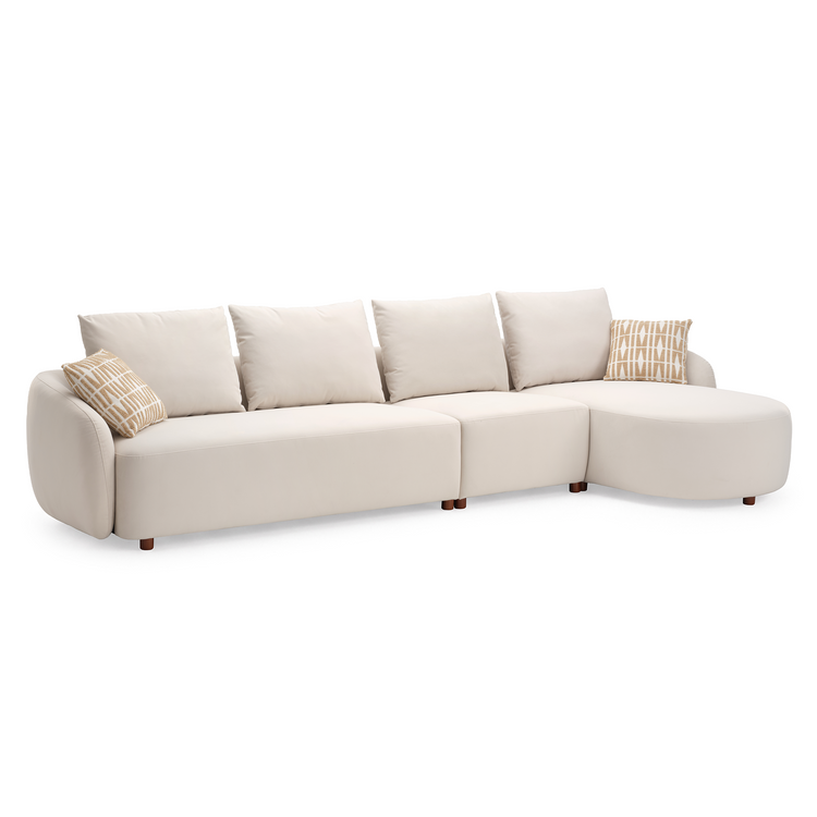 [Pre-sale] Solora 137" Beige Velvet Curved Sectional Sofa with Chaise - Walnut Legs