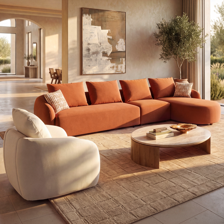 [Pre-sale] Solora 37" Beige Velvet Curved Accent Chair - Walnut Legs
