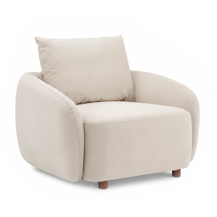 [Pre-sale] Solora 37" Beige Velvet Curved Accent Chair - Walnut Legs