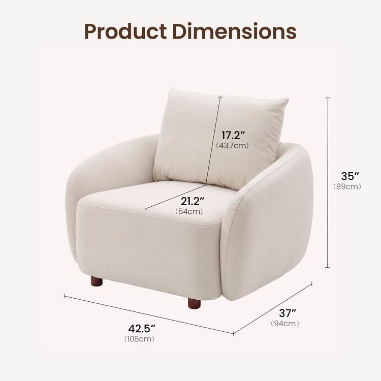 [Pre-sale] Solora 37" Beige Velvet Curved Accent Chair - Walnut Legs