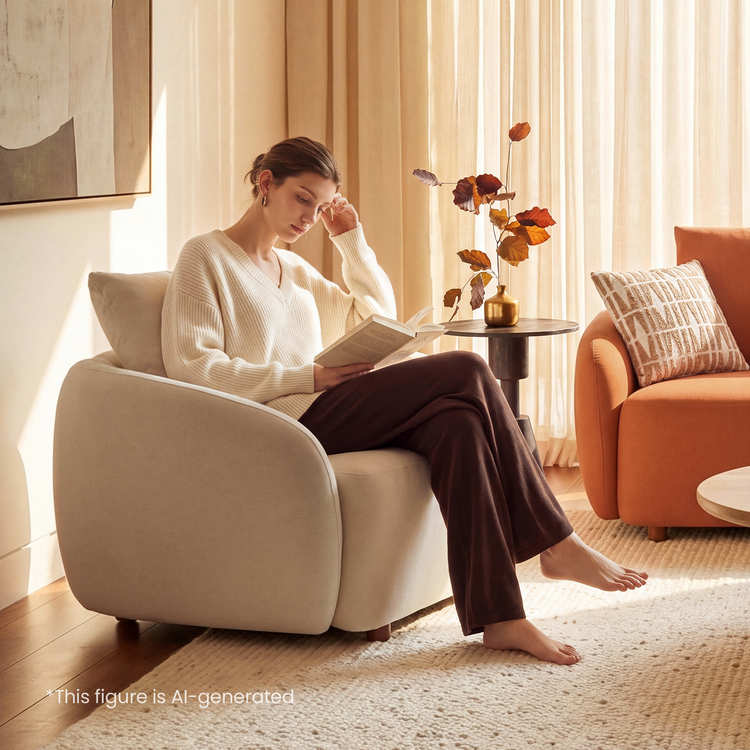 [Pre-sale] Solora 37" Beige Velvet Curved Accent Chair - Walnut Legs
