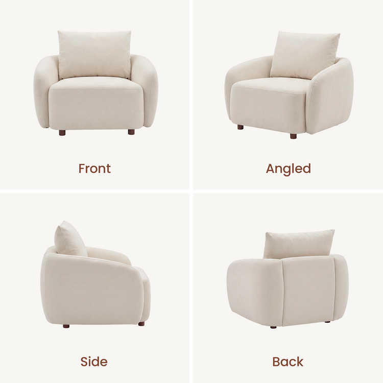 [Pre-sale] Solora 37" Beige Velvet Curved Accent Chair - Walnut Legs
