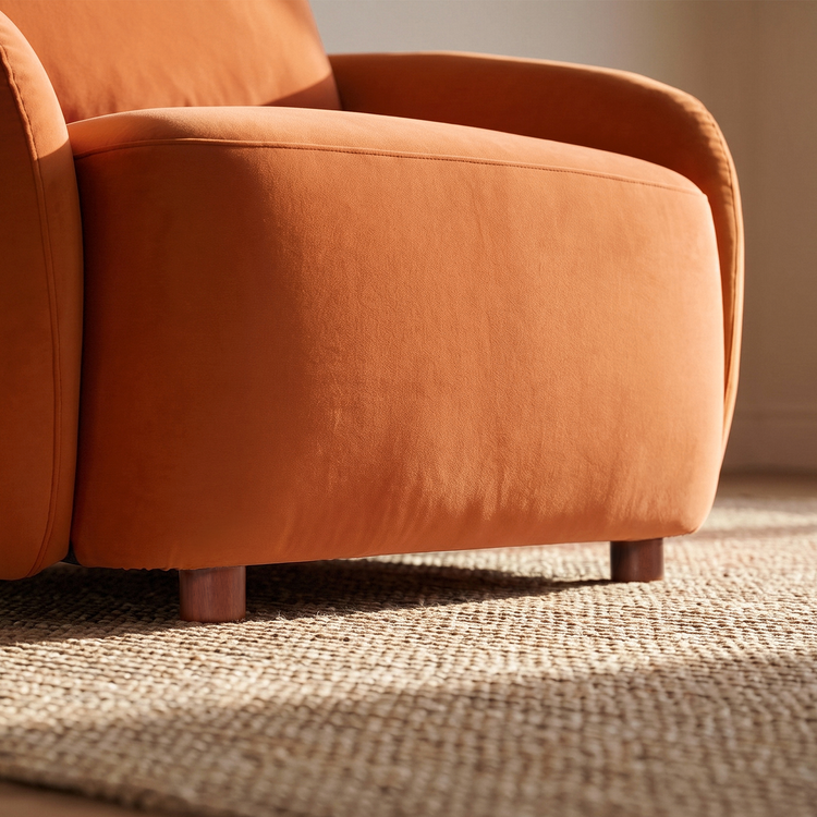 [Pre-sale] Solora 107" Orange Velvet Curved Sectional Sofa with Chaise - Walnut Legs