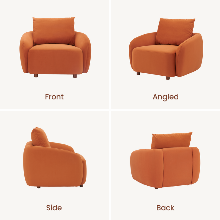 [Pre-sale] Solora 37" Orange Velvet Curved Accent Chair - Walnut Legs