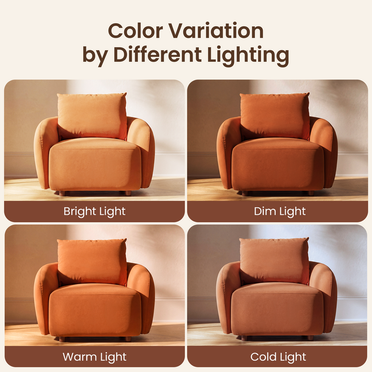 [Pre-sale] Solora 37" Orange Velvet Curved Accent Chair - Walnut Legs