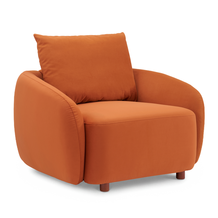 [Pre-sale] Solora 37" Orange Velvet Curved Accent Chair - Walnut Legs