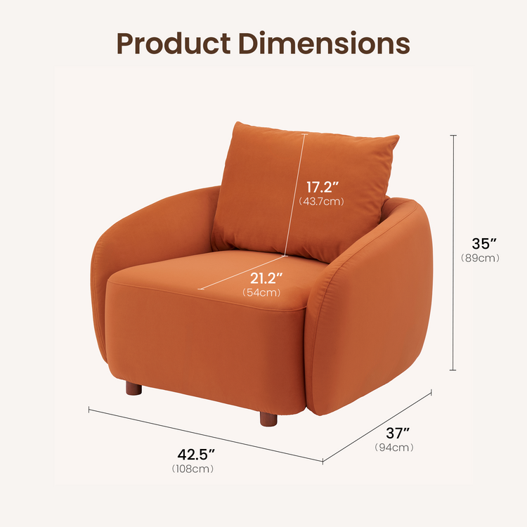 [Pre-sale] Solora 37" Orange Velvet Curved Accent Chair - Walnut Legs