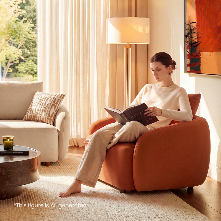 [Pre-sale] Solora 37" Orange Velvet Curved Accent Chair - Walnut Legs
