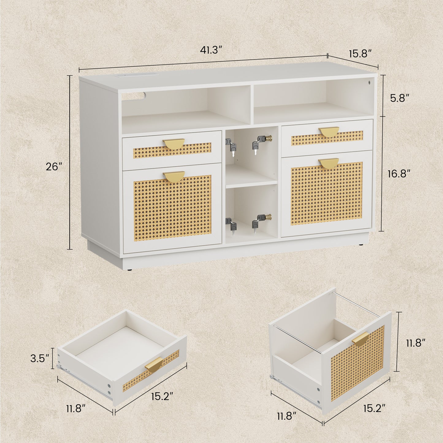 Soren 4-Drawer Wood White Storage File Cabinet