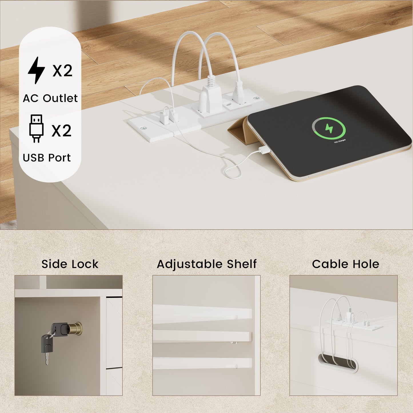 Soren 4-Drawer Wood White Storage File Cabinet