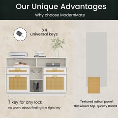 Feature graphic shows a cabinet with two drawers, two patterned doors, and four visible locks