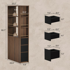 Storage unit shows 68.7 in height, 29.9 in width, and 11.8 in depth