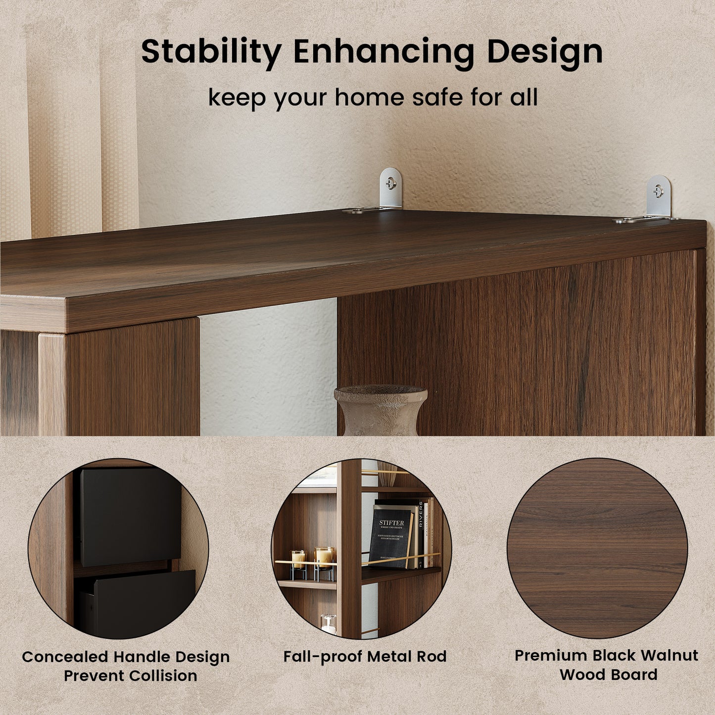 Soren 71" 3-Drawer Black Walnut Bookcase