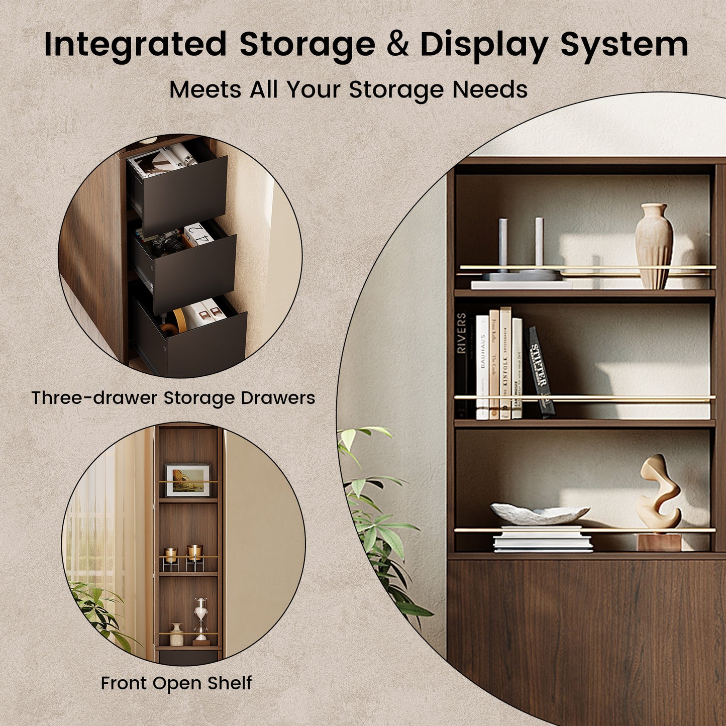 Soren 71" 3-Drawer Black Walnut Bookcase