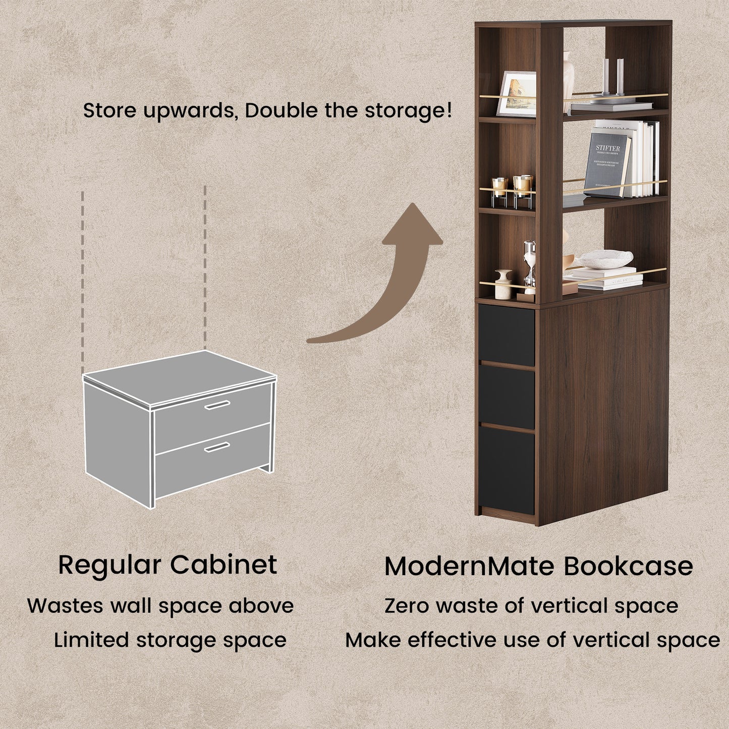 Soren 71" 3-Drawer Black Walnut Bookcase
