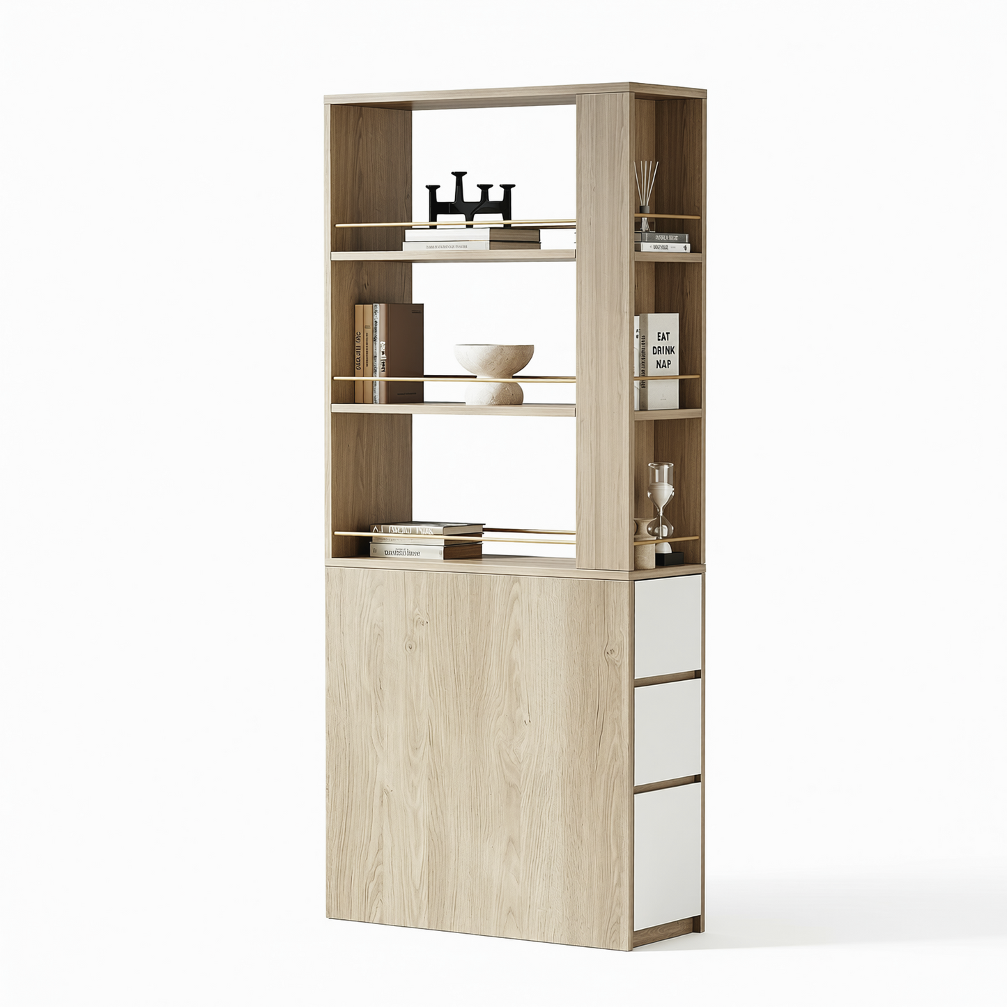 Soren 71" 3-Drawer Light Walnut Bookcase