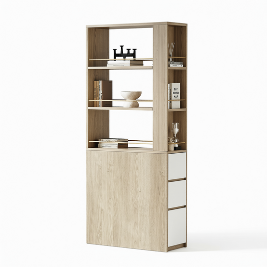 Soren 71" 3-Drawer Light Walnut Bookcase