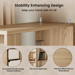 Detail panels show wall brackets, a recessed drawer edge, shelf rod, and wood-grain surface