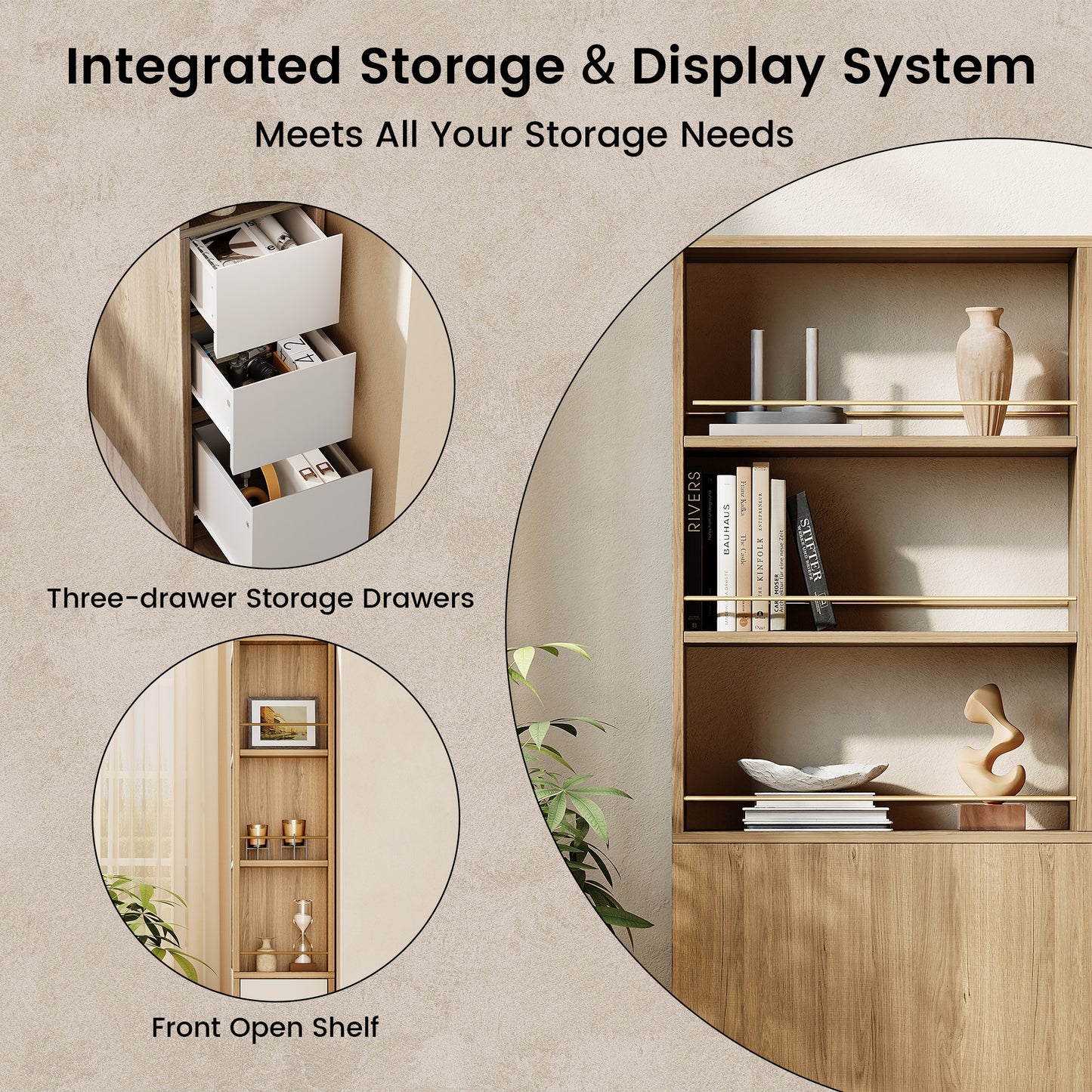 Soren 71" 3-Drawer Light Walnut Bookcase