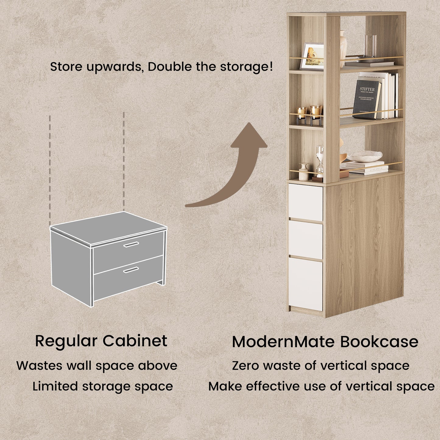 Soren 71" 3-Drawer Light Walnut Bookcase