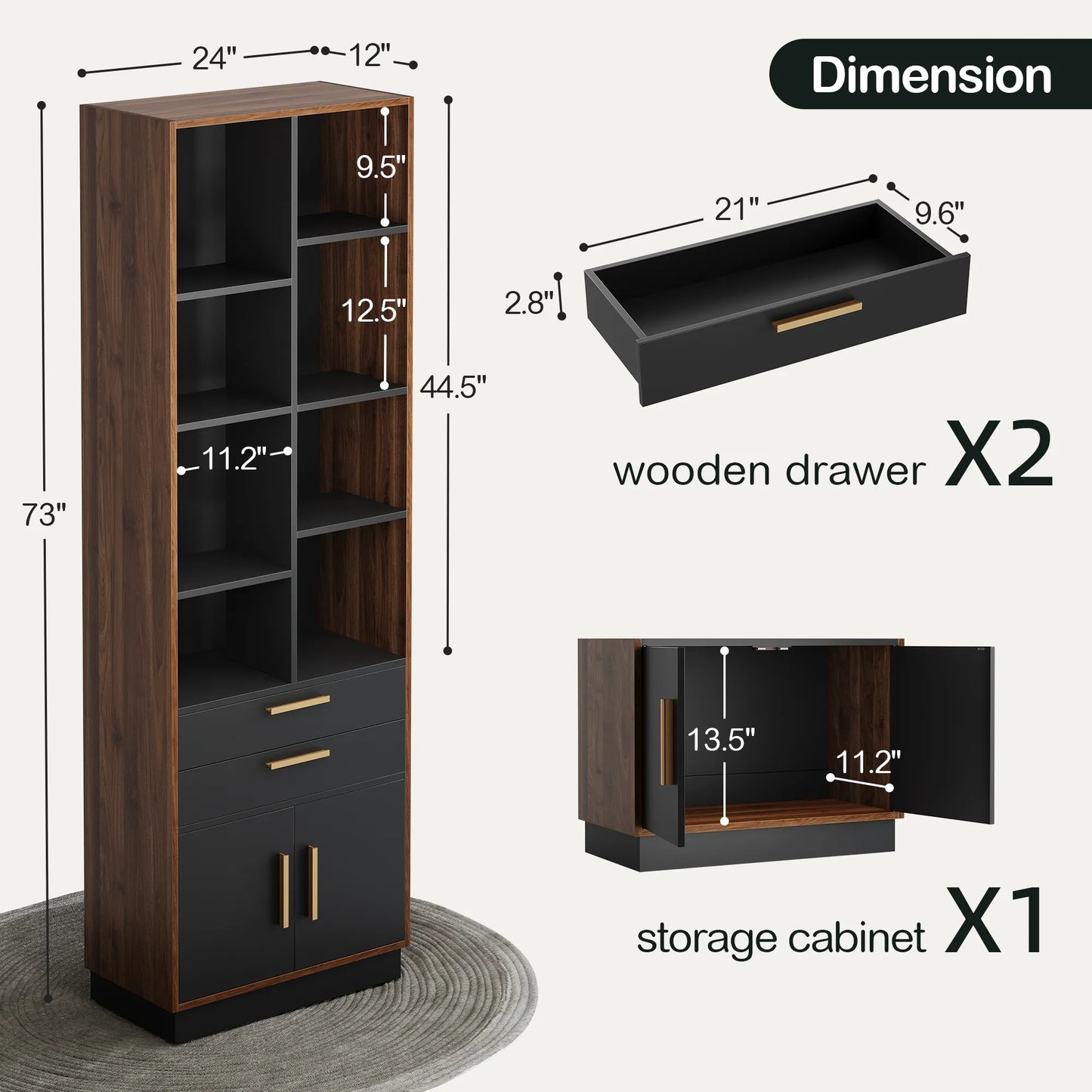 Soren 73" Wood Walnut Bookcase