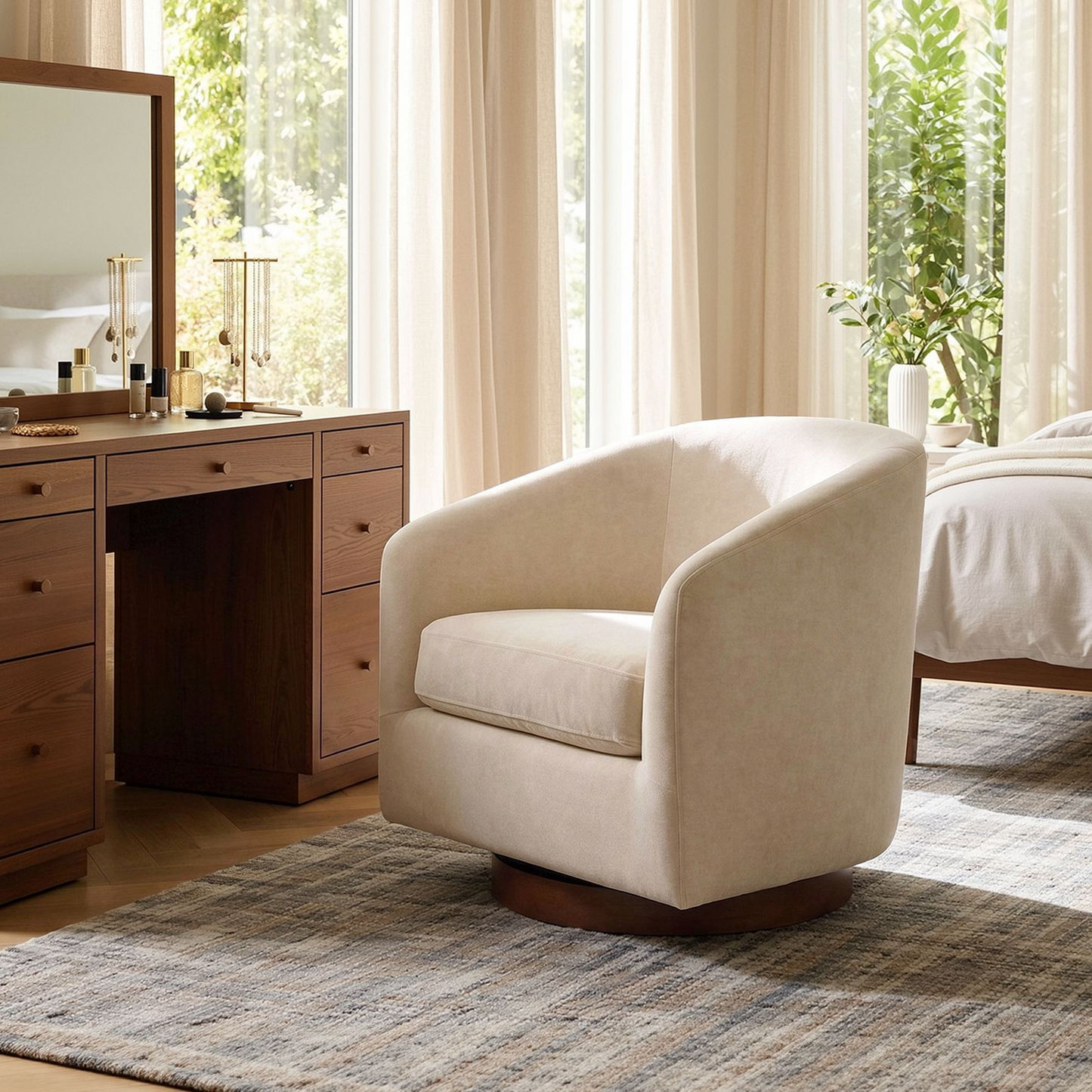Swivel Accent Chair 360° Living Room Armchair Comfy Reading Chair Bedroom