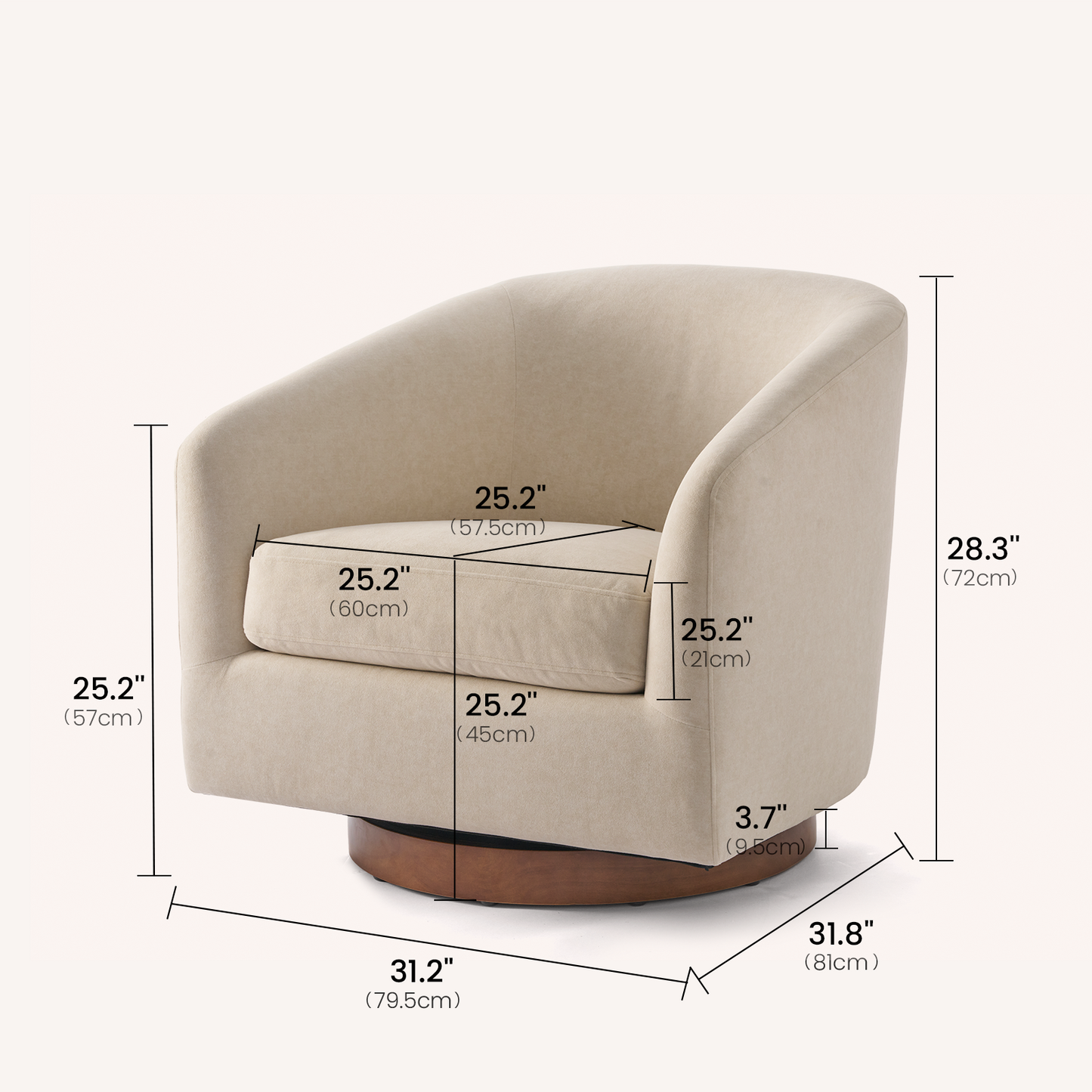 Swivel Accent Chair 360° Living Room Armchair Comfy Reading Chair Bedroom