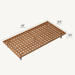 The bed base measures 63 inches long, 31.5 inches wide, and 8.3 inches high