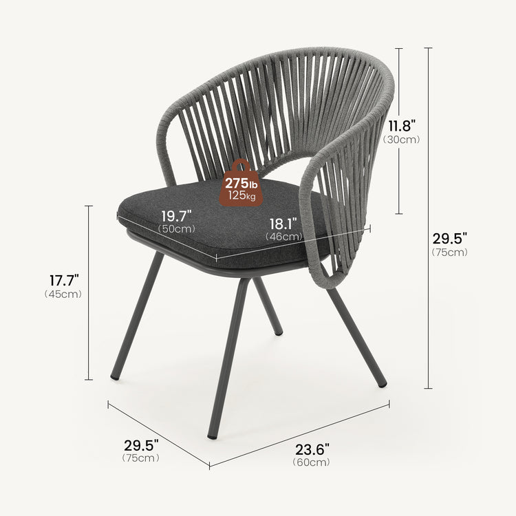 2 Pack 29.5" Thin Tube Woven Rope Outdoor Dining Chairs