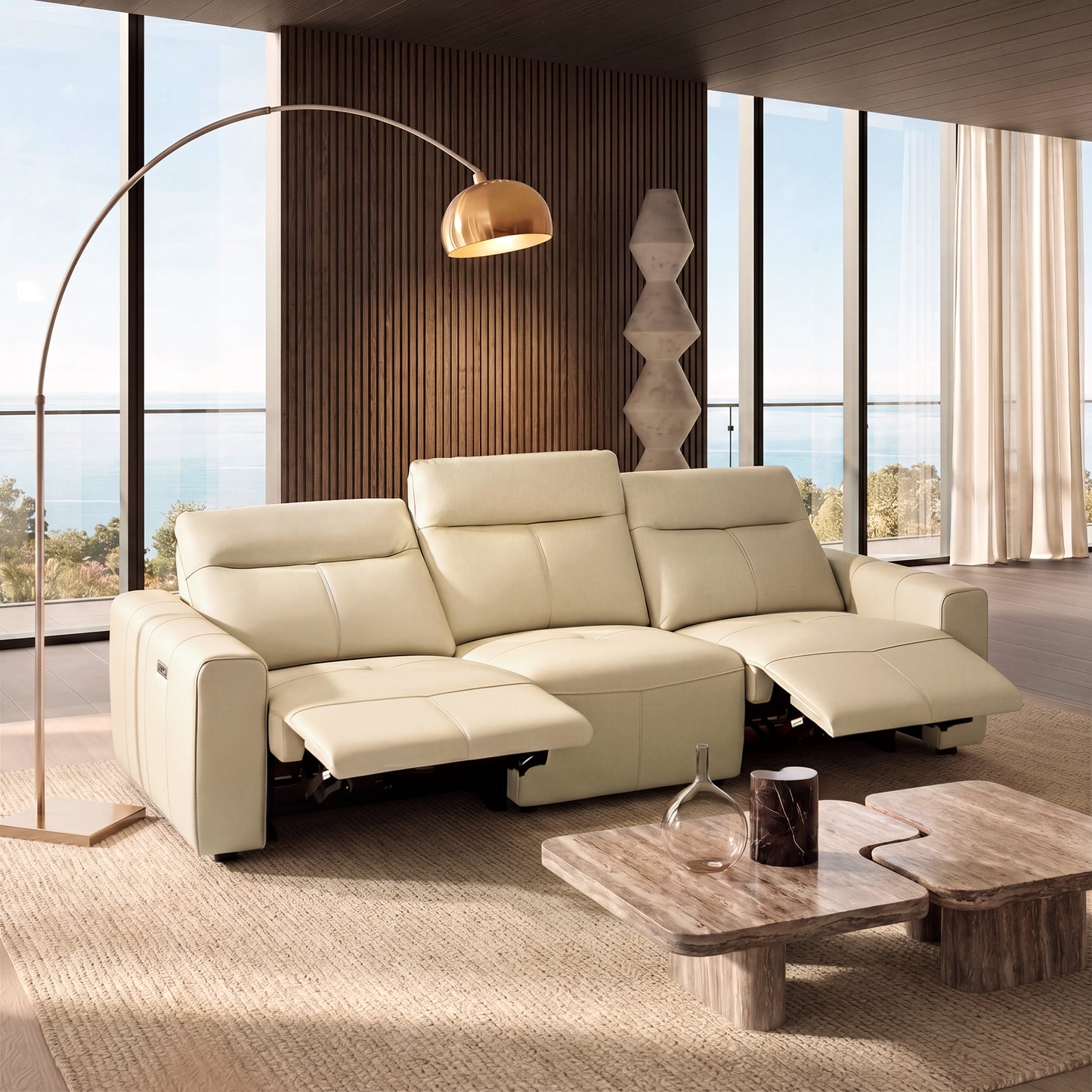 [Pre-sale] 112" Top Grain Leather Power Reclining Sofa，Zero Wall Design