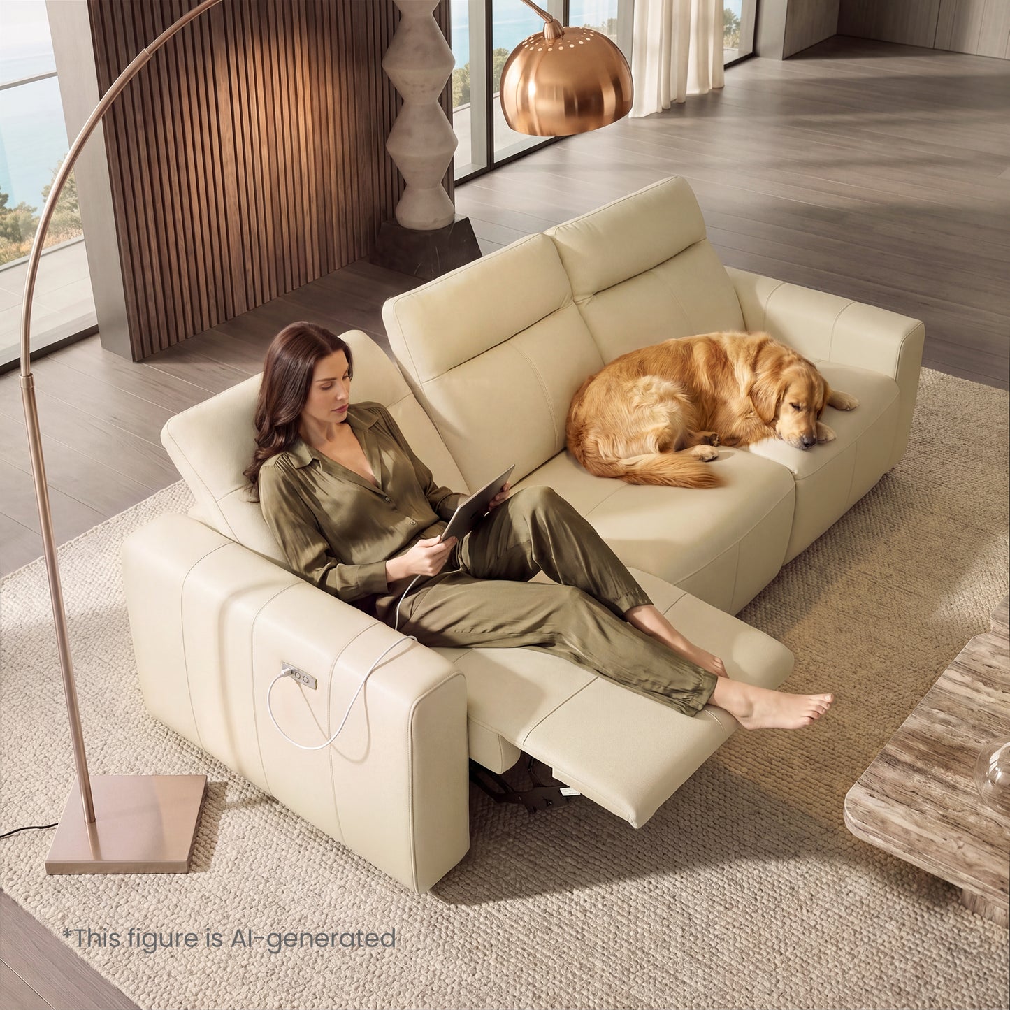[Pre-sale] 112" Top Grain Leather Power Reclining Sofa，Zero Wall Design