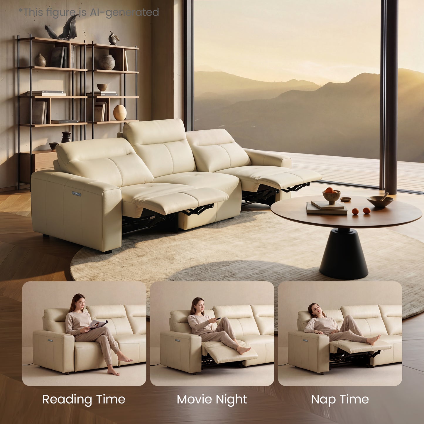 [Pre-sale] 112" Top Grain Leather Power Reclining Sofa，Zero Wall Design